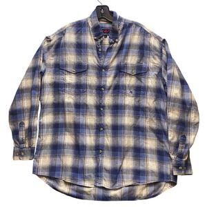 Roper Shirt‎ Mens Large Blue Button Up Plaid Flannel Western Cowboy